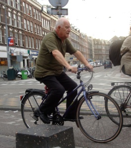 Old people ride bikes.